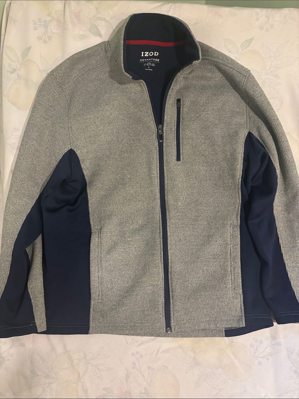Izod Gray and Navy Zip-Up Athletic Jacket Men’s Large